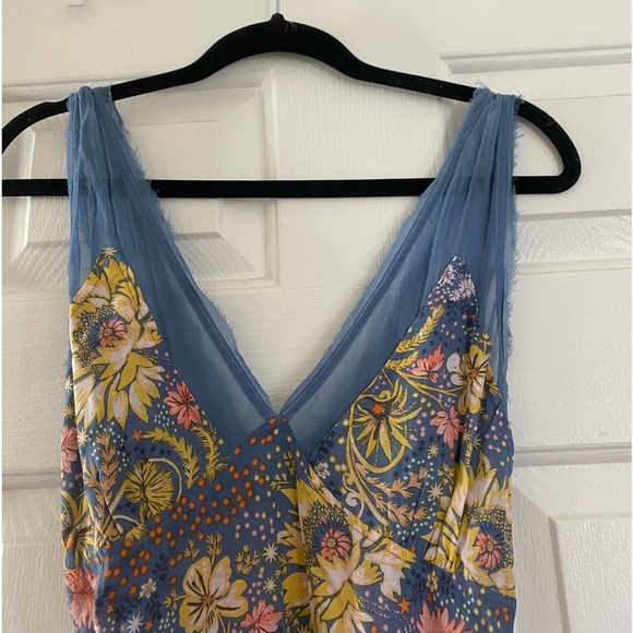 Vintage Free People Flowy Blue Floral Summer M Dress - Picture 4 of 6